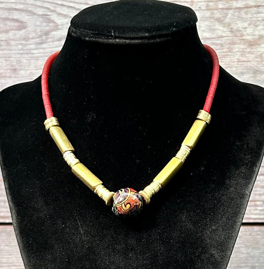 Painted Clay & Bead Necklace