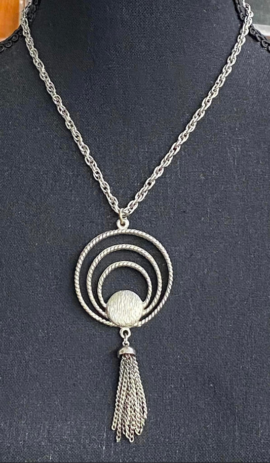 Vintage Silver Tone Tassel Necklace