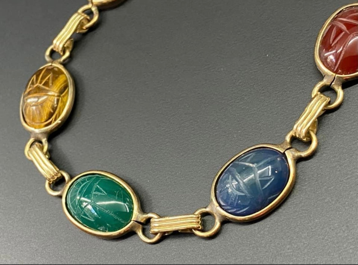 Vintage Carved Stone Scarab Bracelet