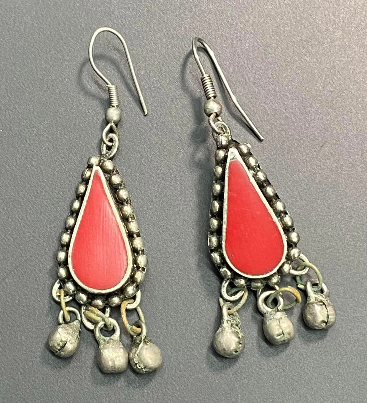 Red Enamel Bell Earrings