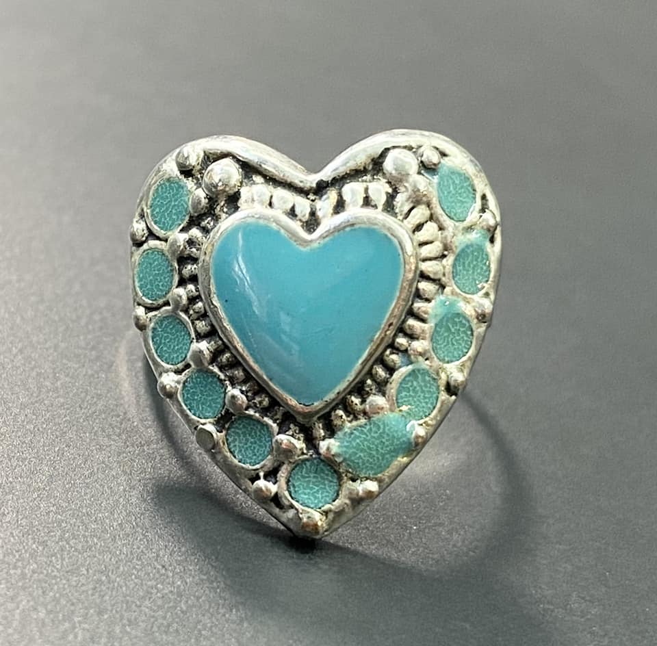 Silver Tone Enamel Adjustable Ring