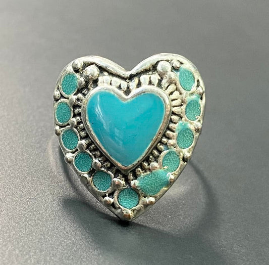Silver Tone Enamel Adjustable Ring