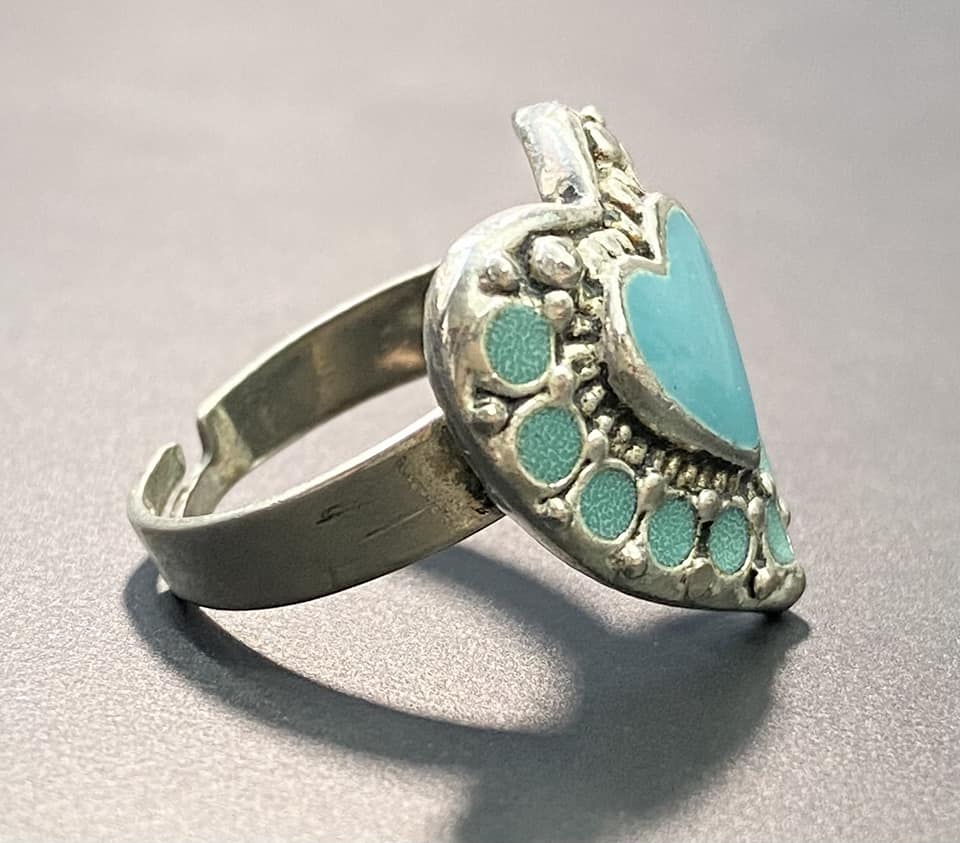 Silver Tone Enamel Adjustable Ring