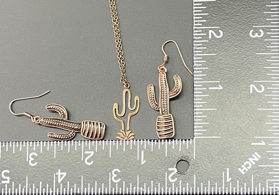 Copper Tone Cactus Earrings & Necklace