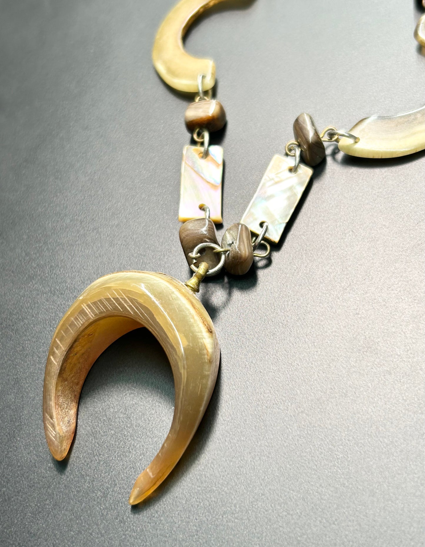 Carved Horn & Abalone Necklace