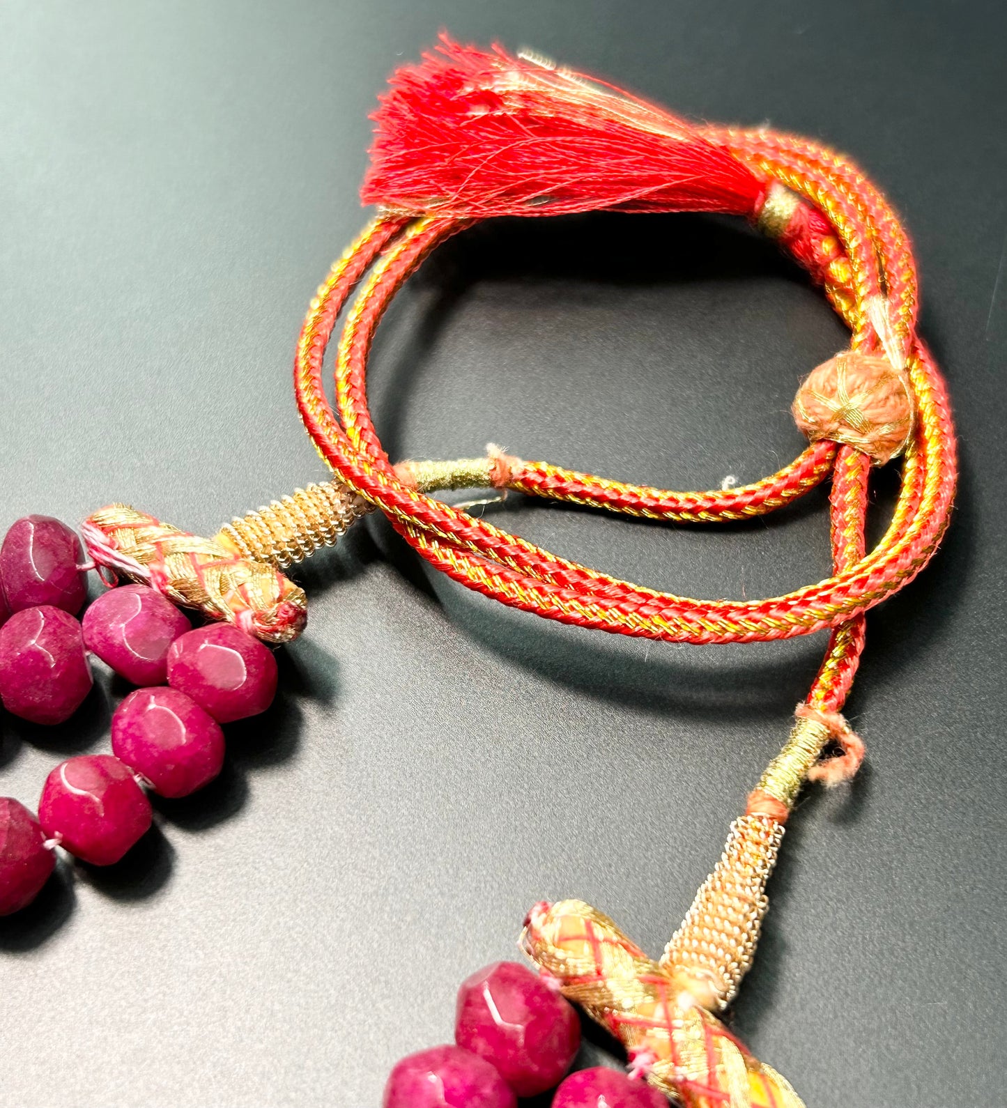Raspberry Jade Three Strand Necklace