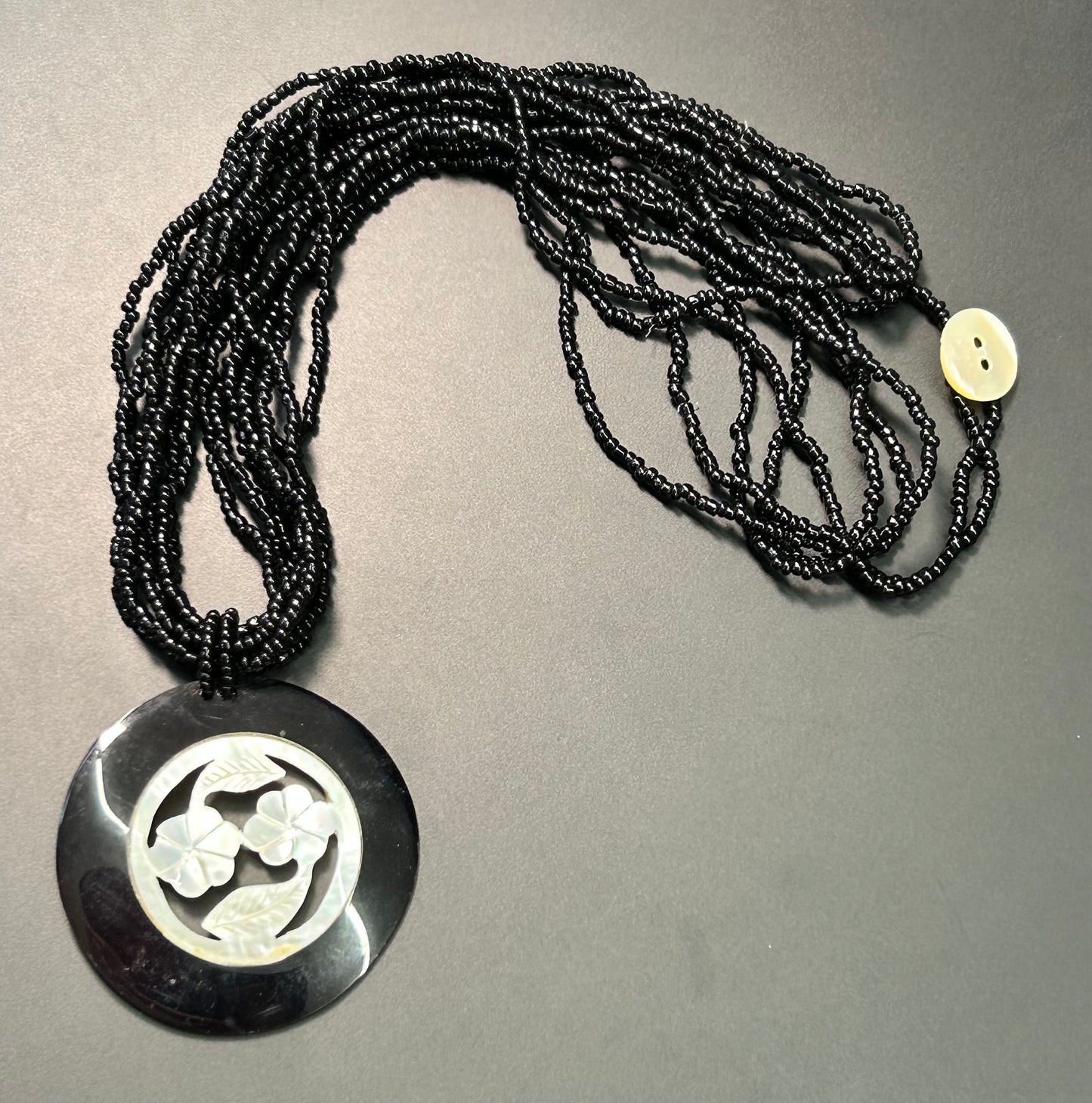 Carved Shell Seed Bead Necklace