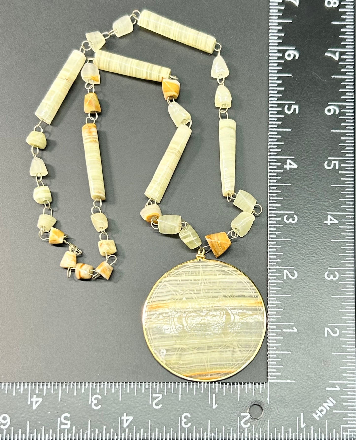 Vintage Natural Onyx Sun Face Necklace