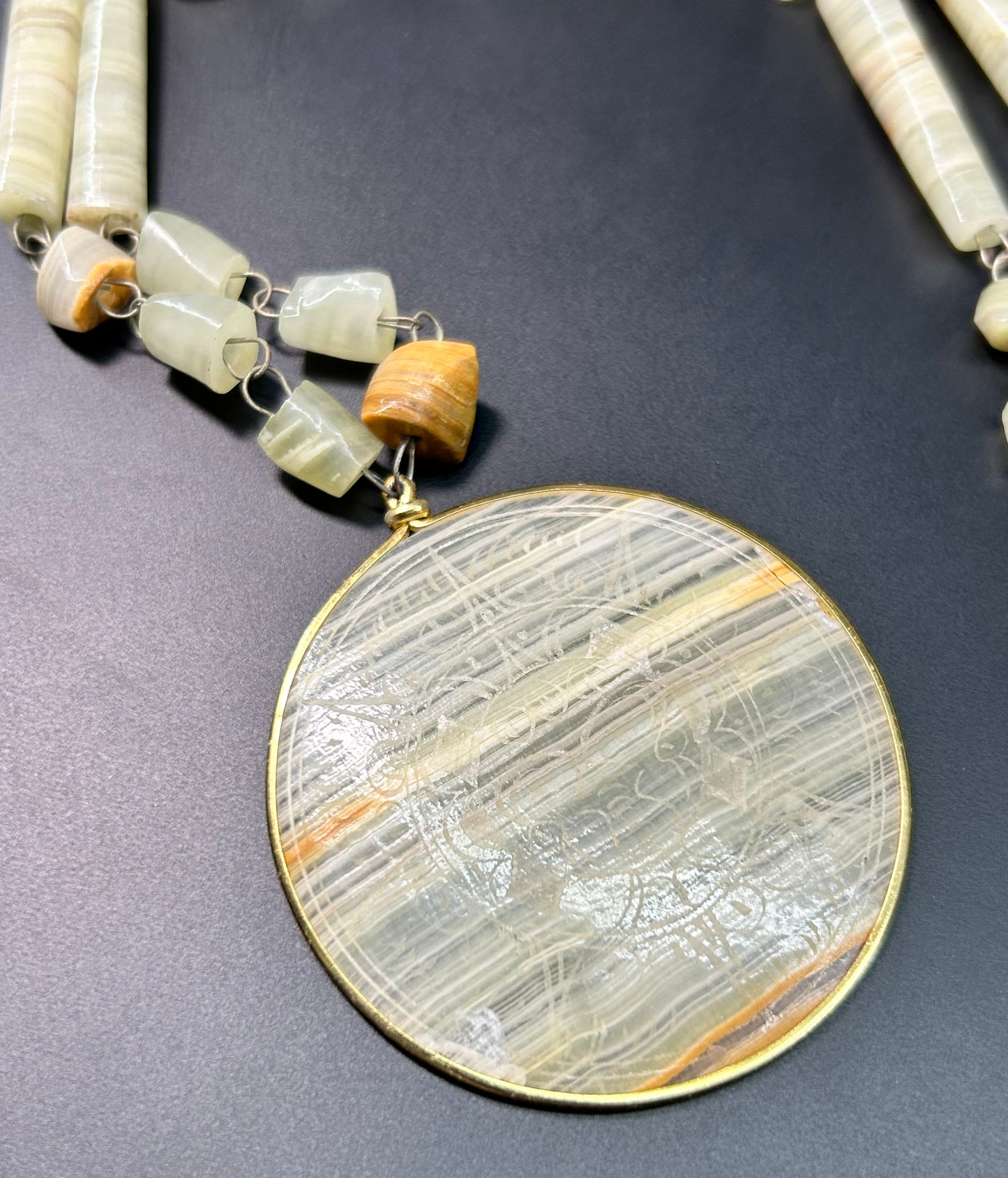 Vintage Natural Onyx Sun Face Necklace