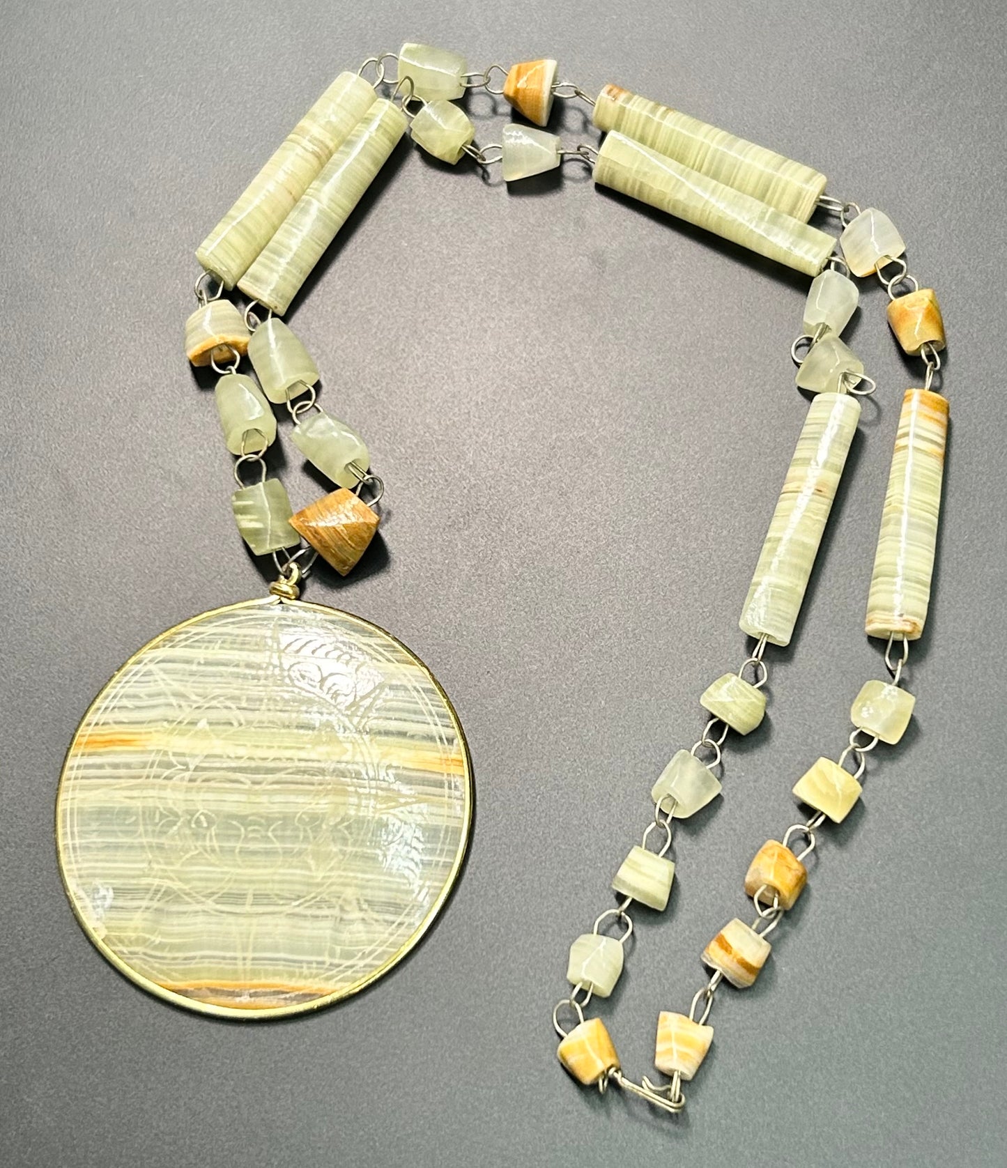 Vintage Natural Onyx Sun Face Necklace