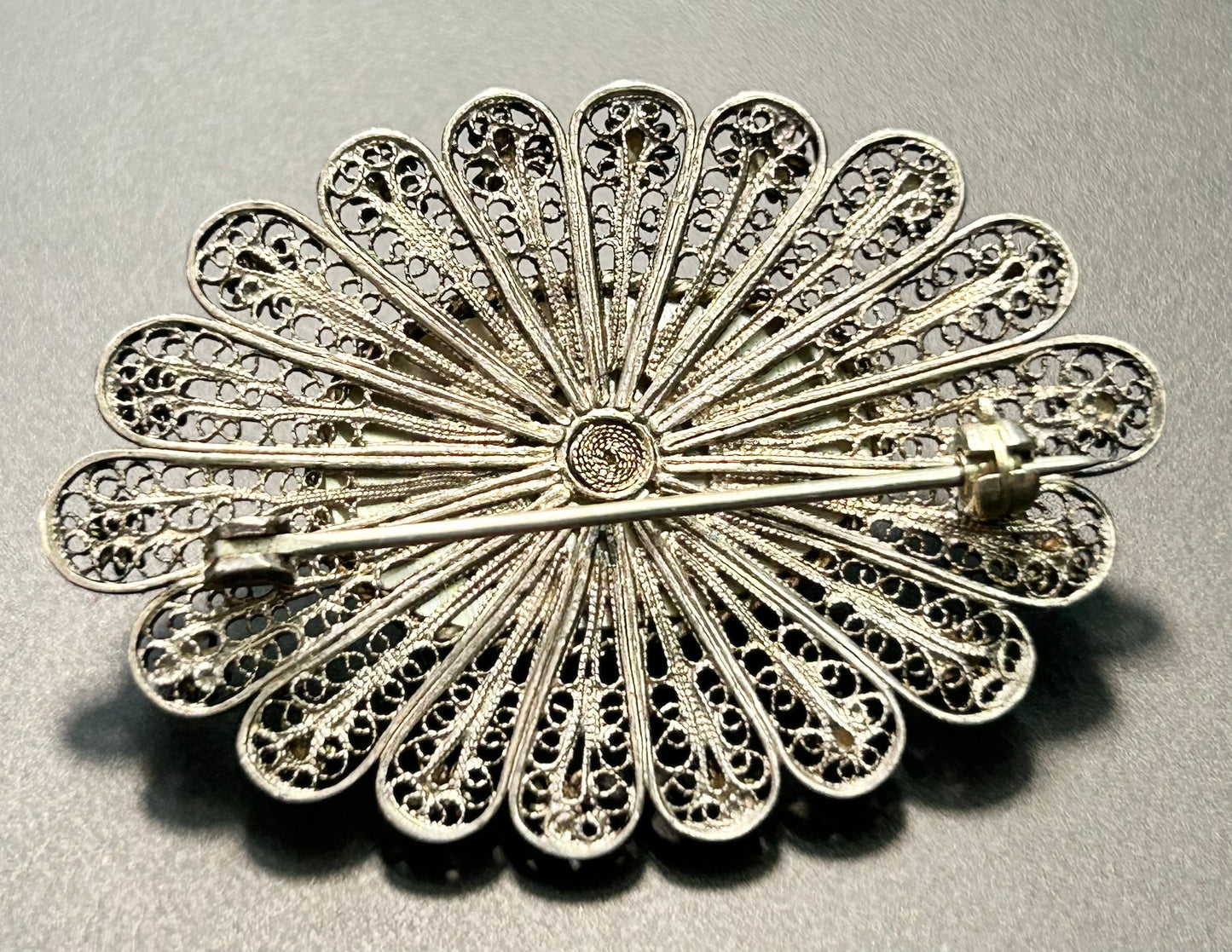 Antique Sterling Silver Baroque Pearl Brooch