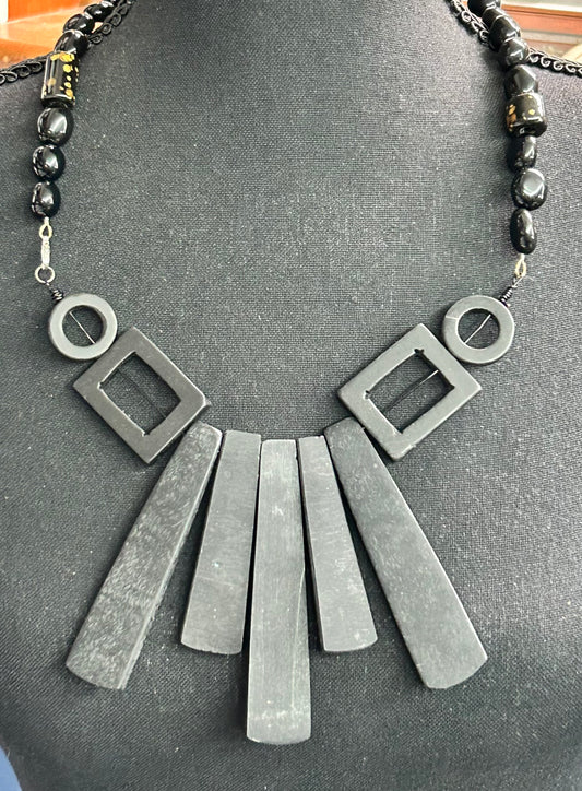 Waxed Wood & Glass Necklace