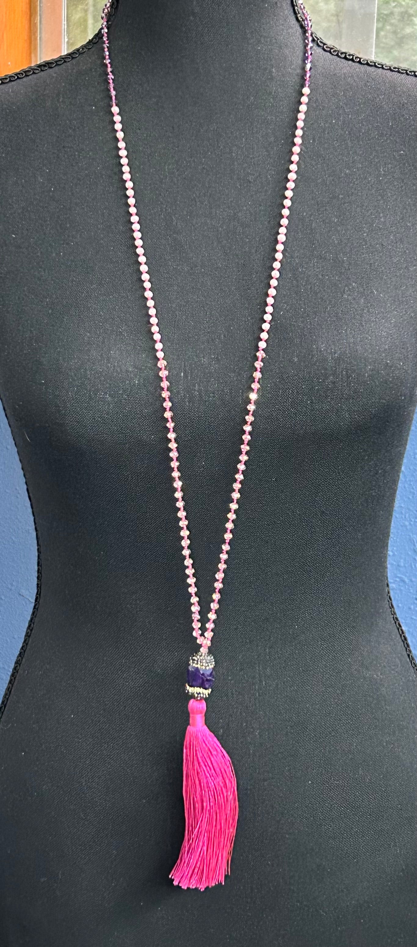 Glass & Amethyst Tassel Necklace
