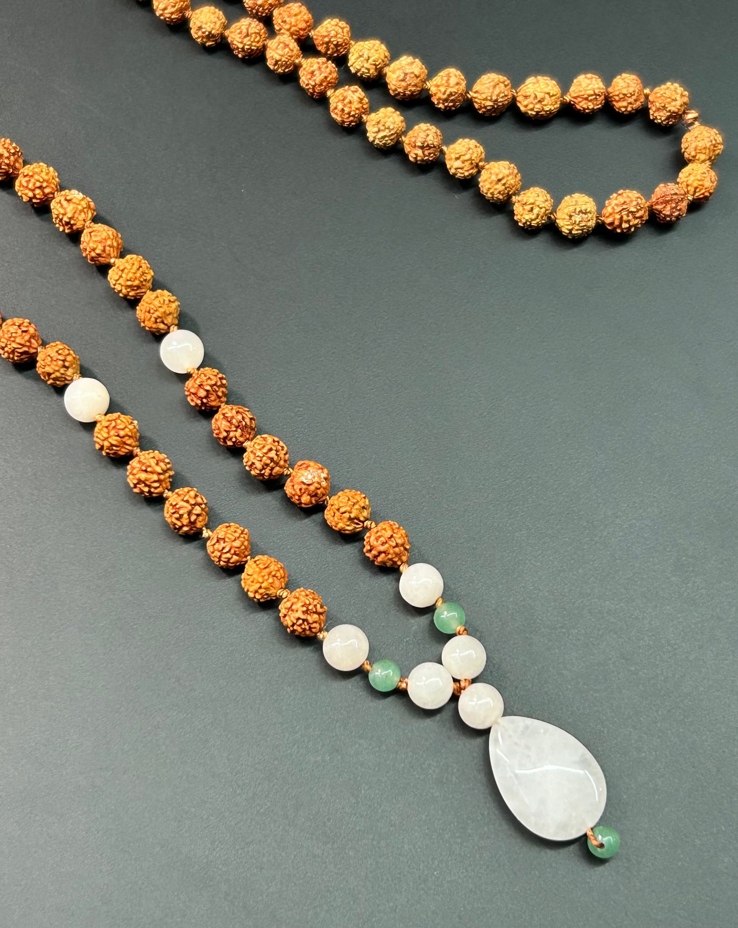 Rudraksha & Rose Quartz Necklace