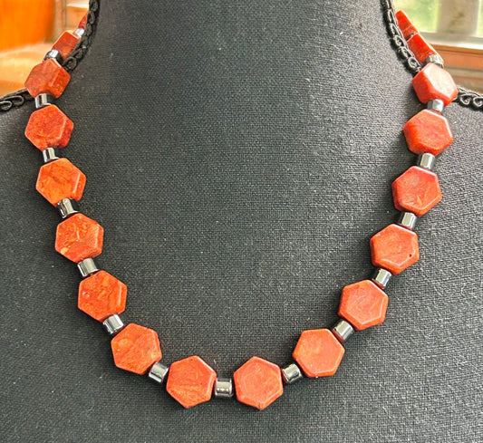 Sponge Coral & Hematite Necklace