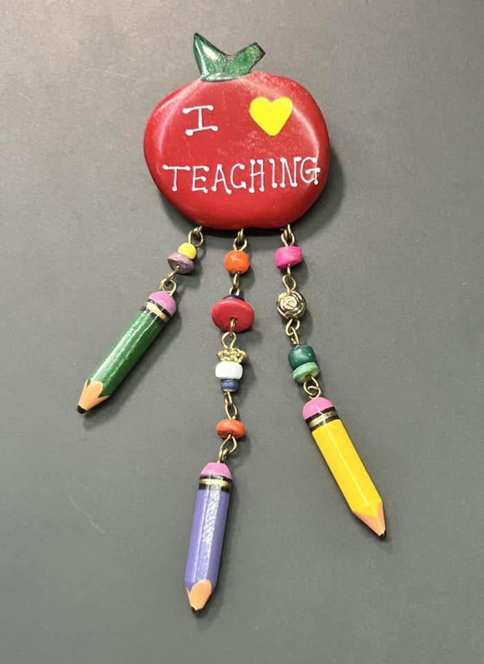 Painted Wood Teacher Brooch