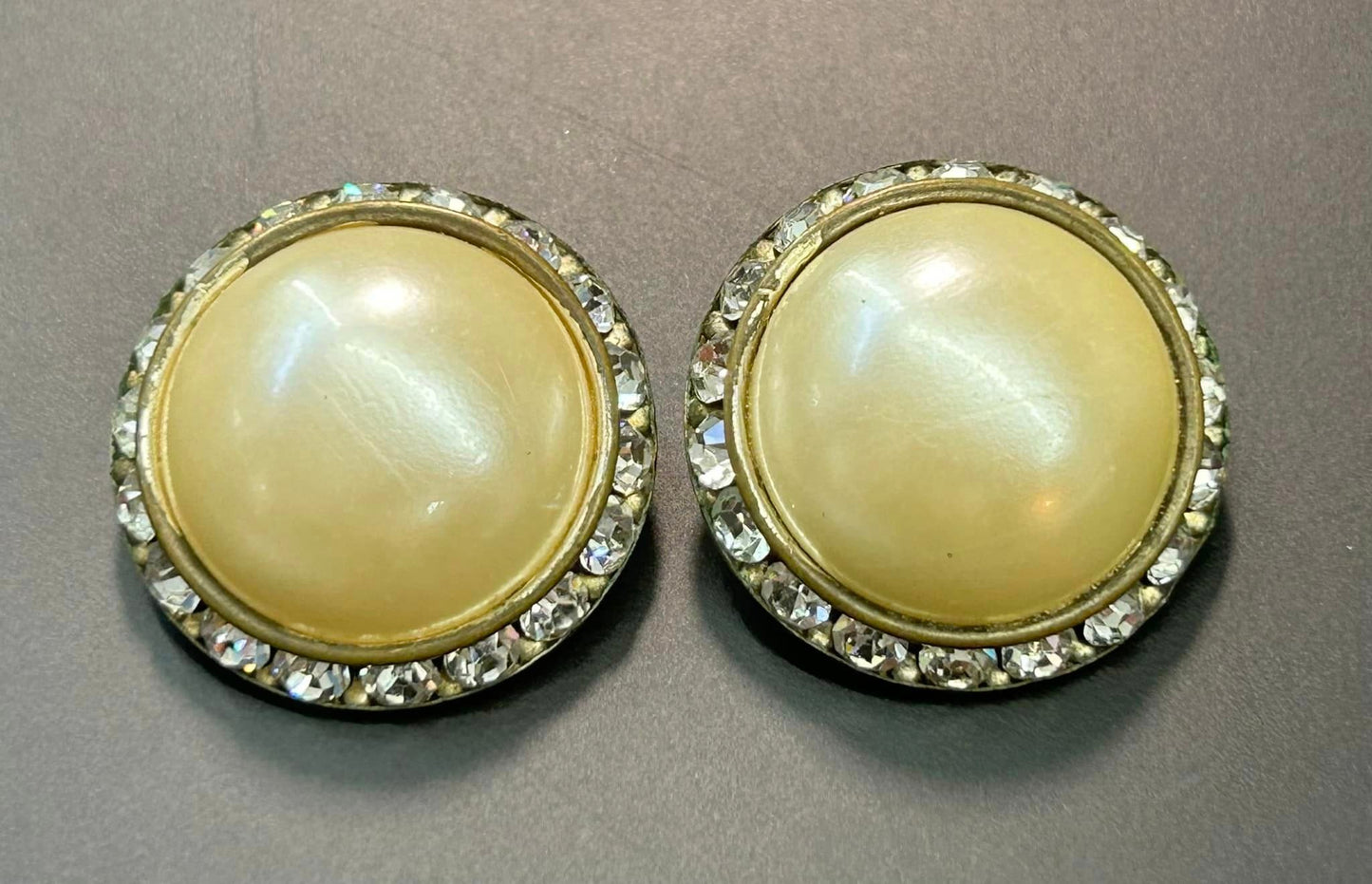 Faux Pearl Rhinestone Clip Earrings