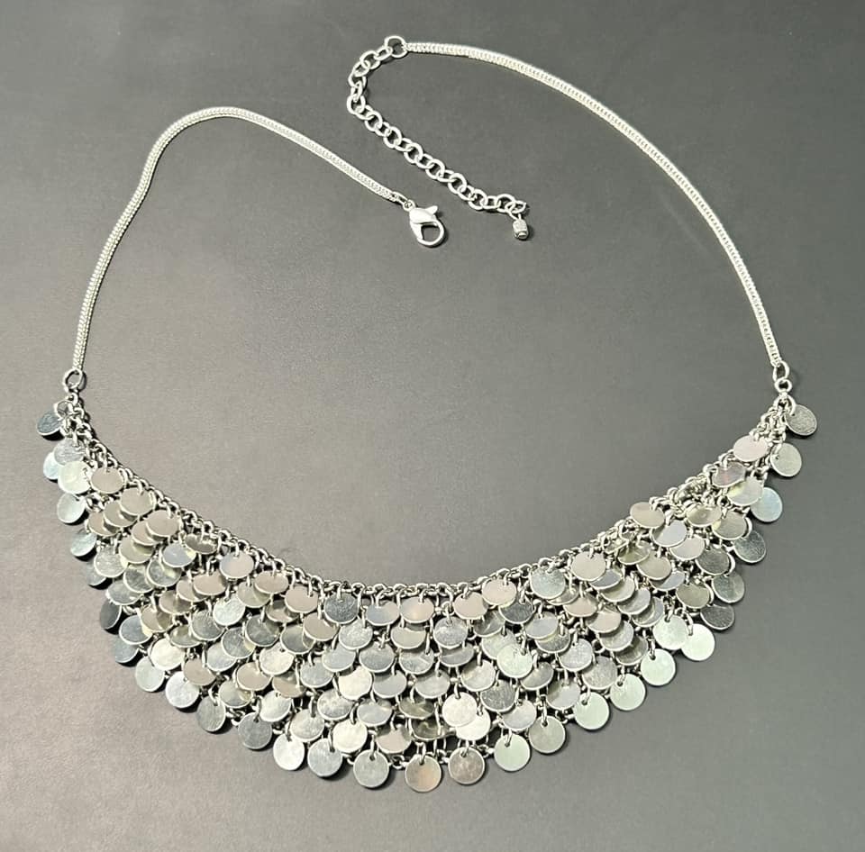Silver Tone Disc Necklace
