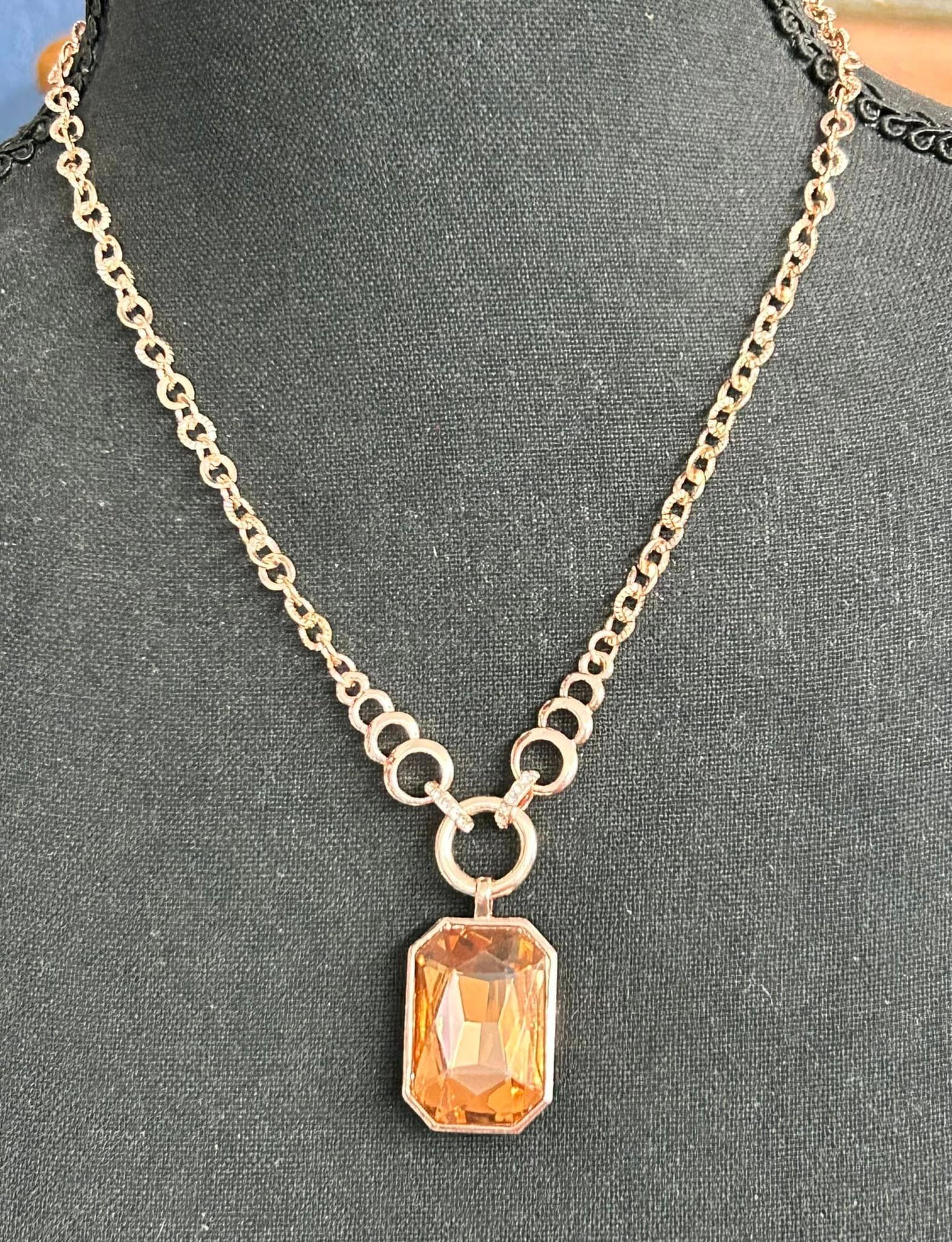 Rose Gold Tone Rhinestone Necklace