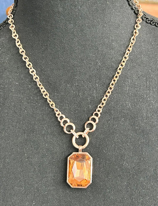 Rose Gold Tone Rhinestone Necklace