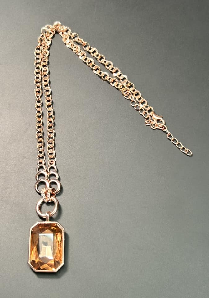 Rose Gold Tone Rhinestone Necklace