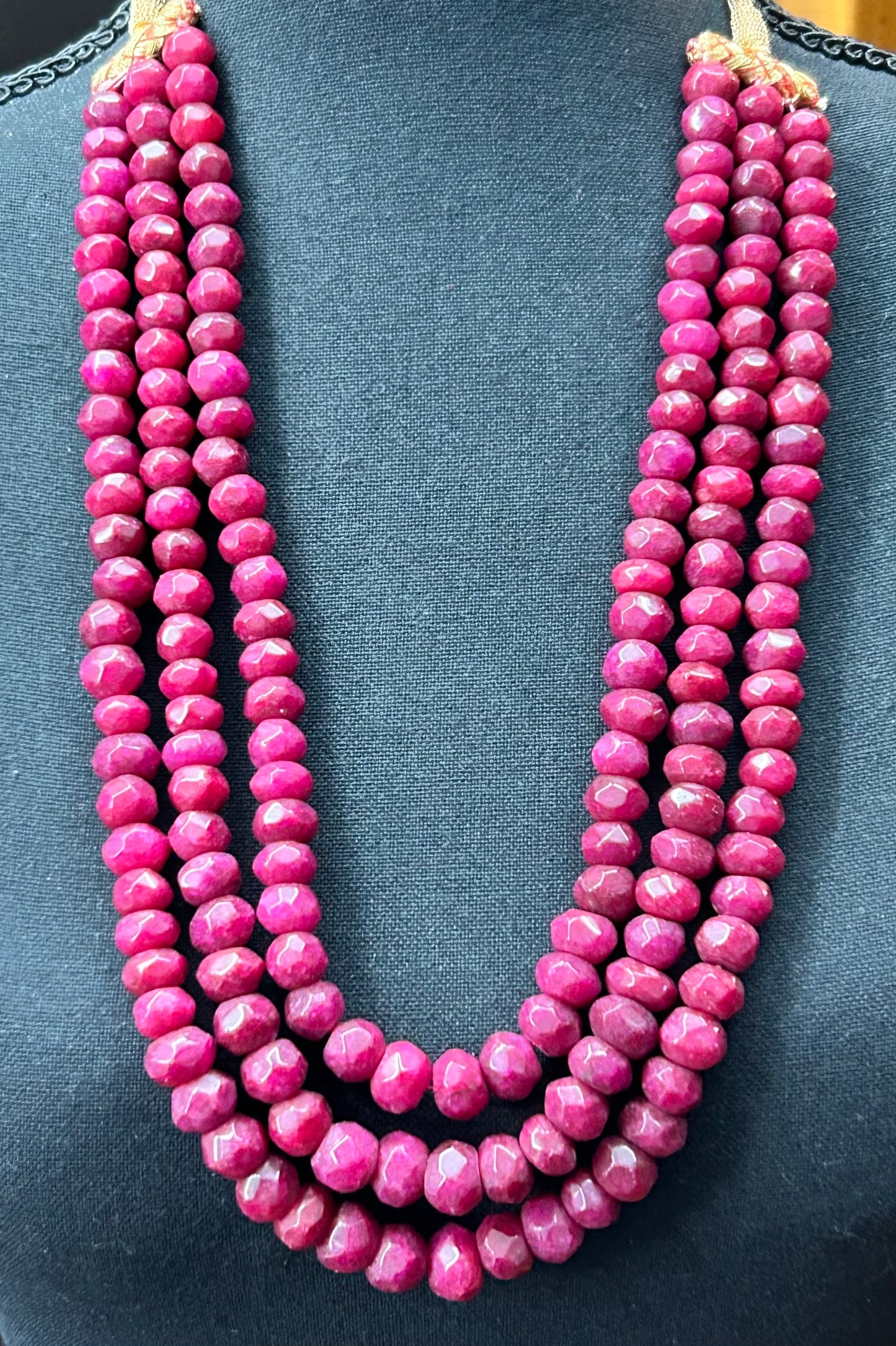 Raspberry Jade Three Strand Necklace