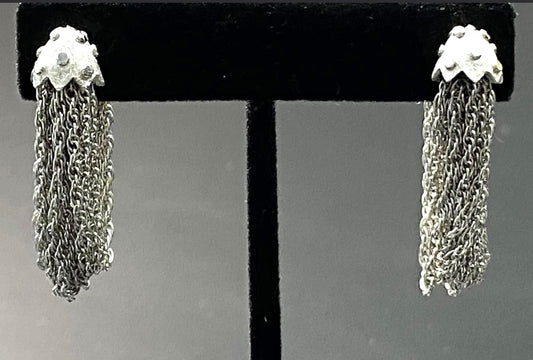 Vintage Silver Tone Chain Link Clip Earrings