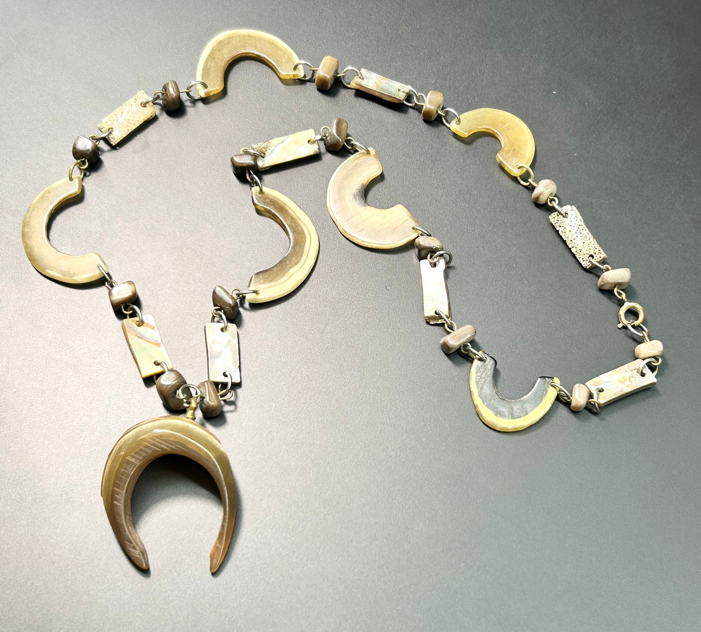 Carved Horn & Abalone Necklace