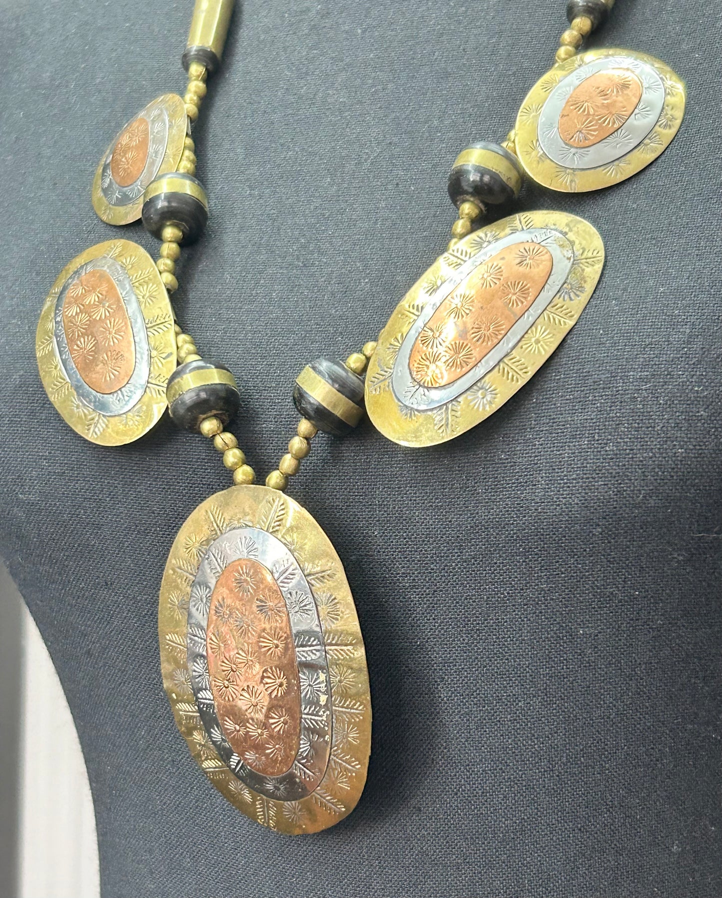Vintage Mixed Metal Tribal Necklace