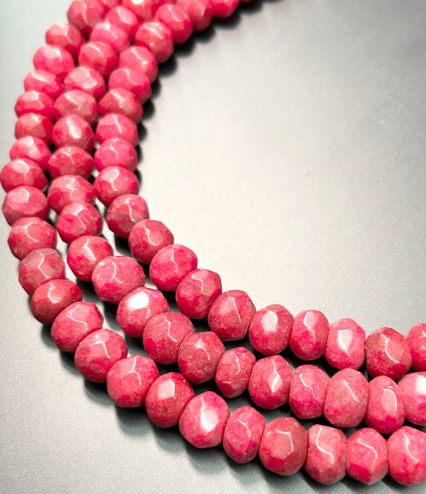 Raspberry Jade Three Strand Necklace