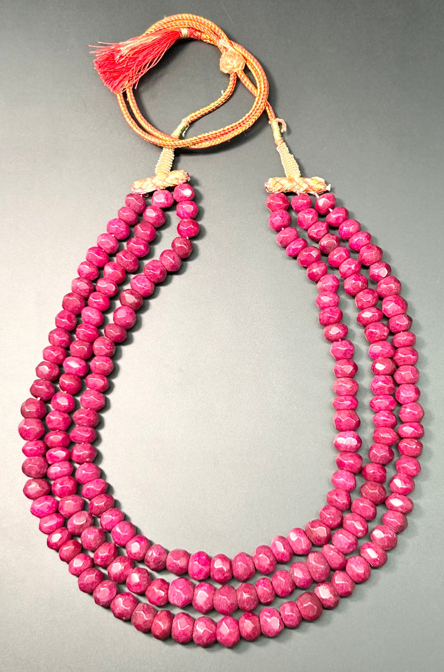 Raspberry Jade Three Strand Necklace