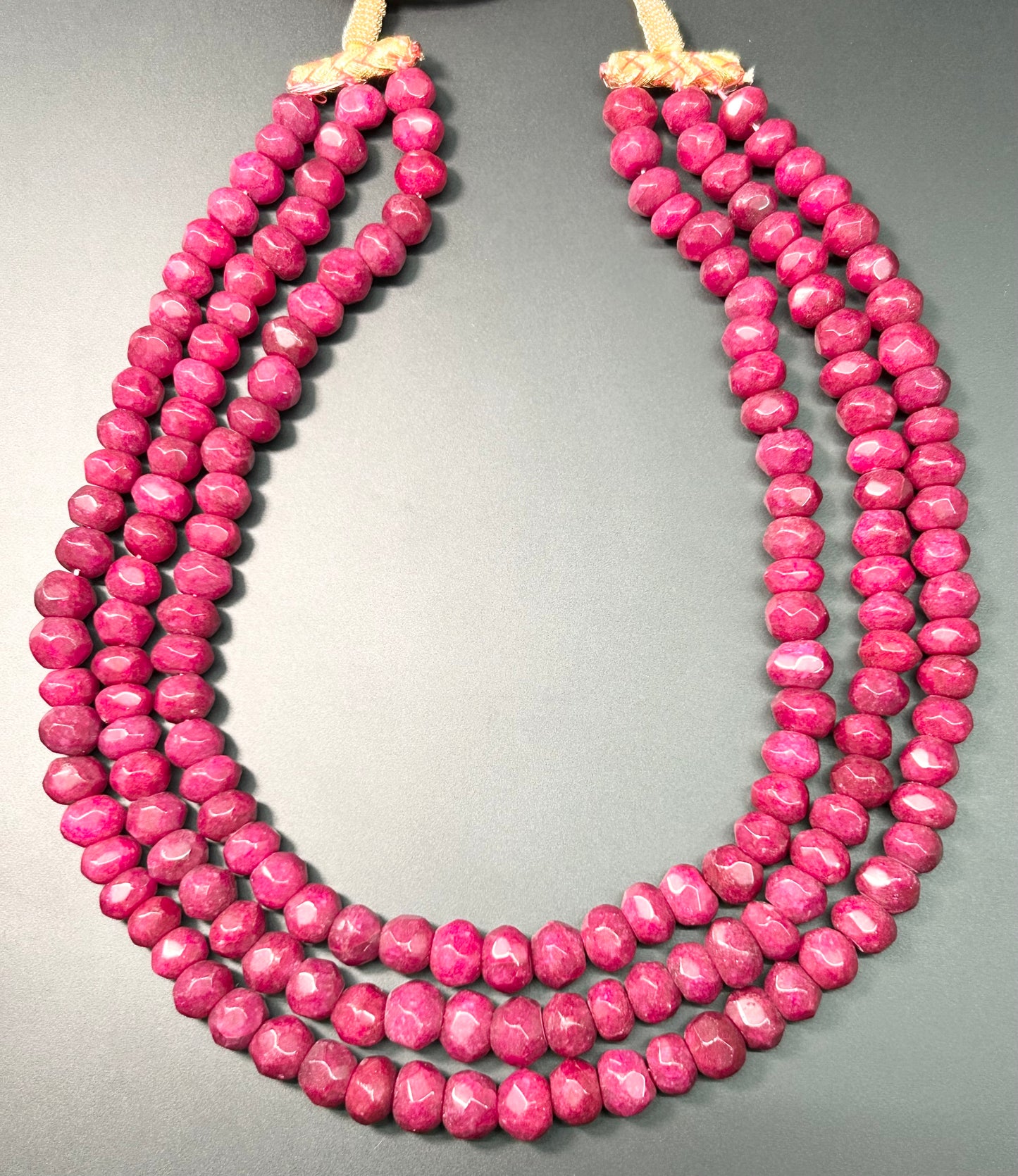 Raspberry Jade Three Strand Necklace