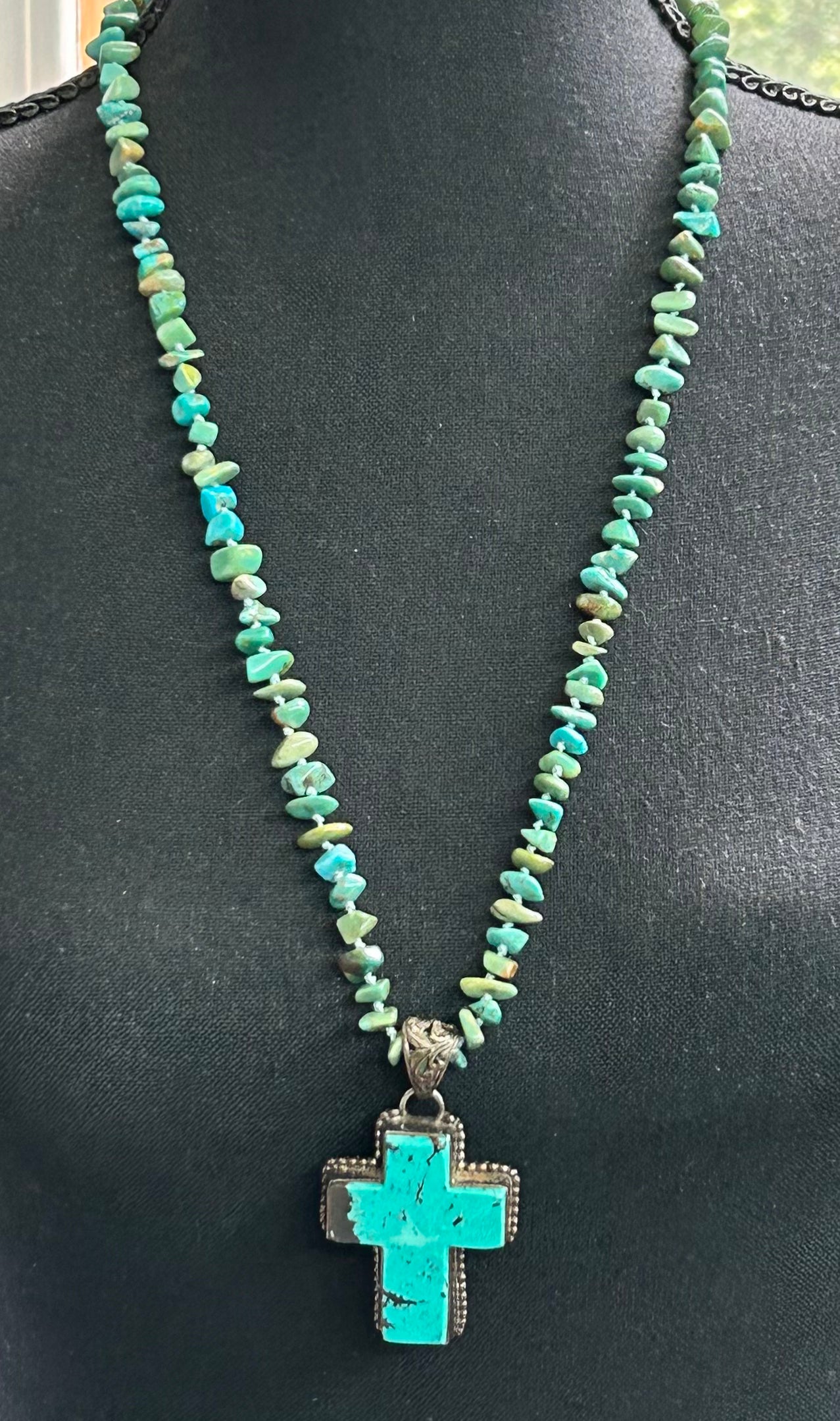 Sterling Silver Turquoise Cross Necklace
