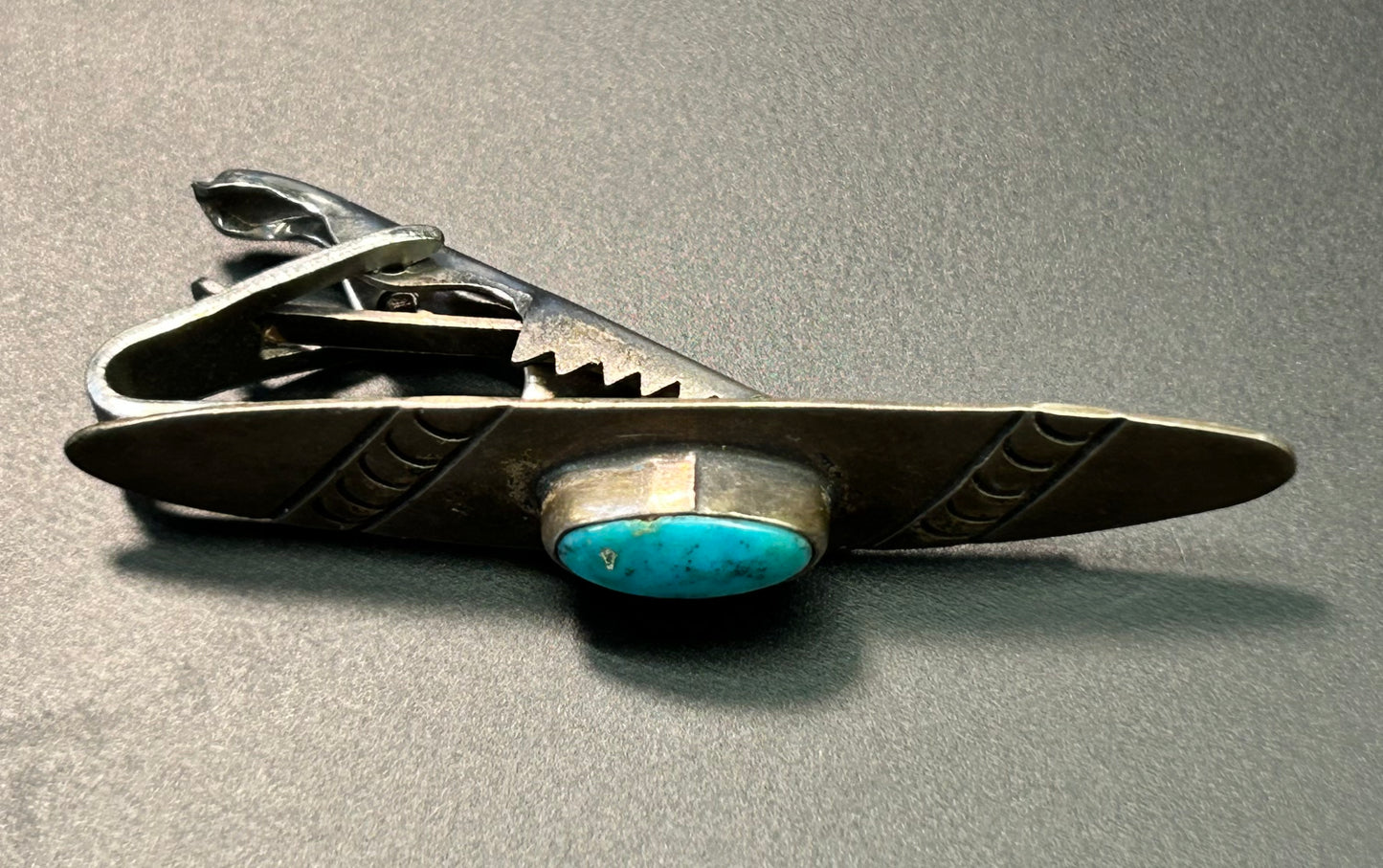 Native American Sterling Silver Turquoise Tie Clip