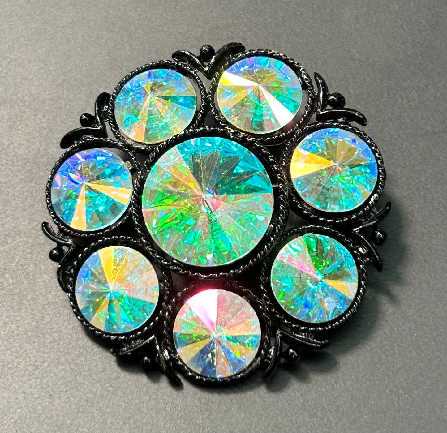 AB Rivoli Rhinestone Brooch