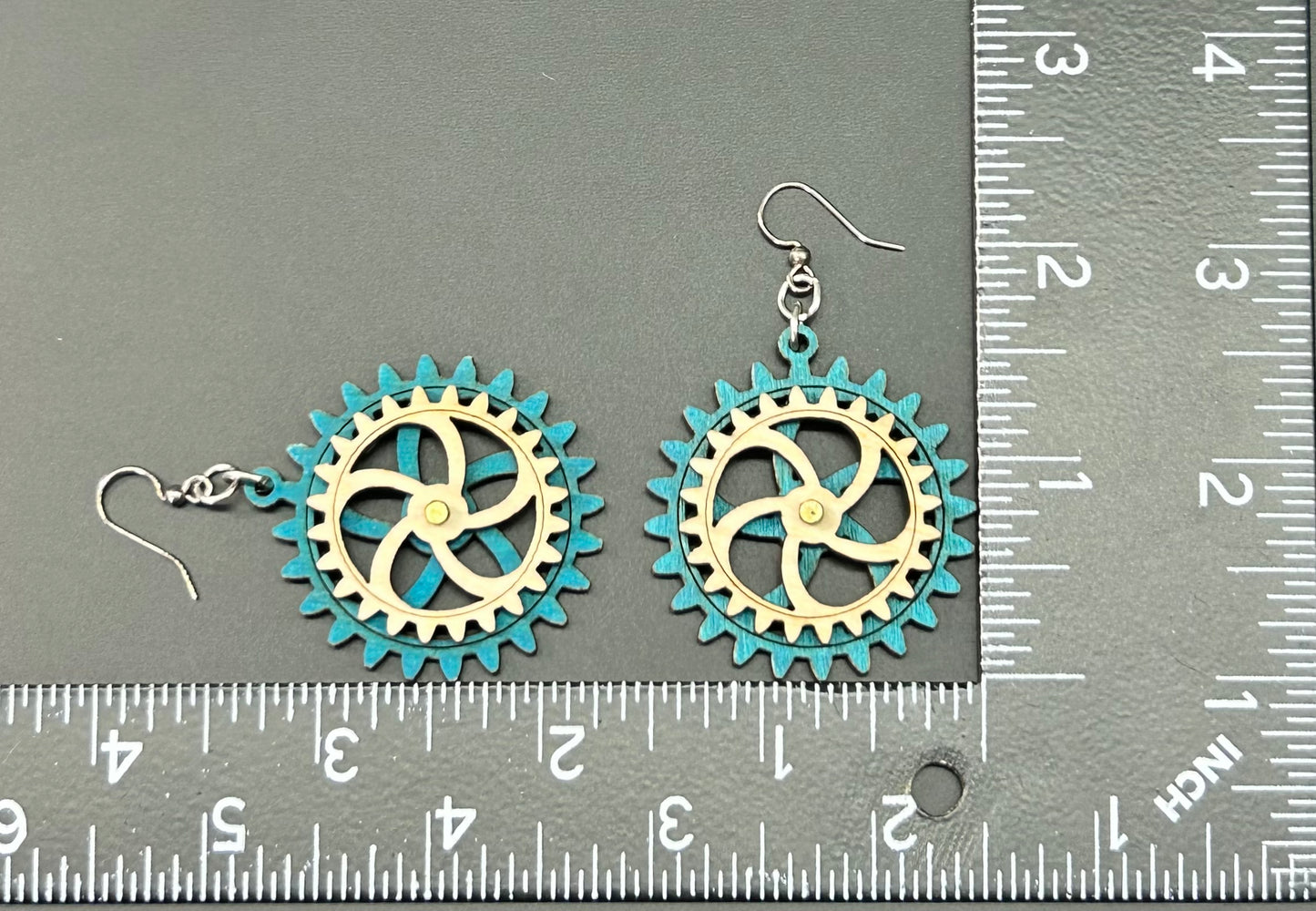 Wood Spinning Gear Earrings
