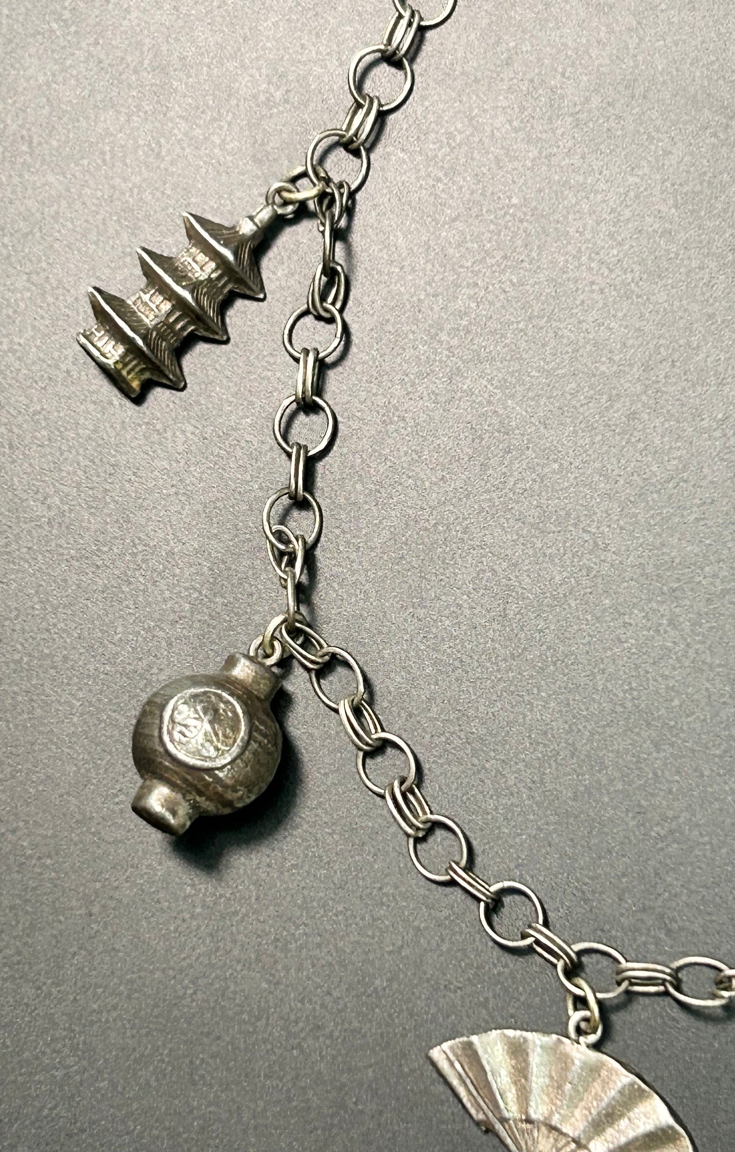Antique Asian Sterling Silver Charm Bracelet