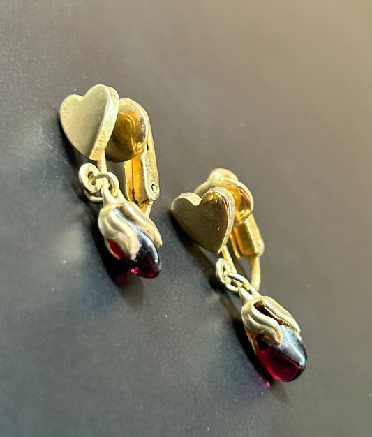 Gold Tone Heart Clip Earrings