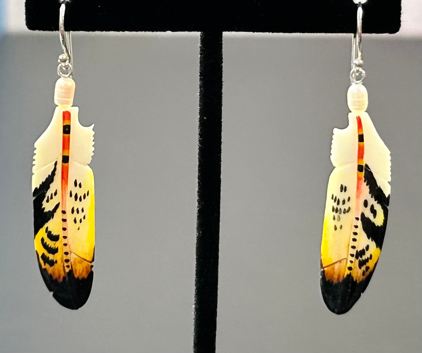 Sterling Silver Painted Bone Feather Earrings