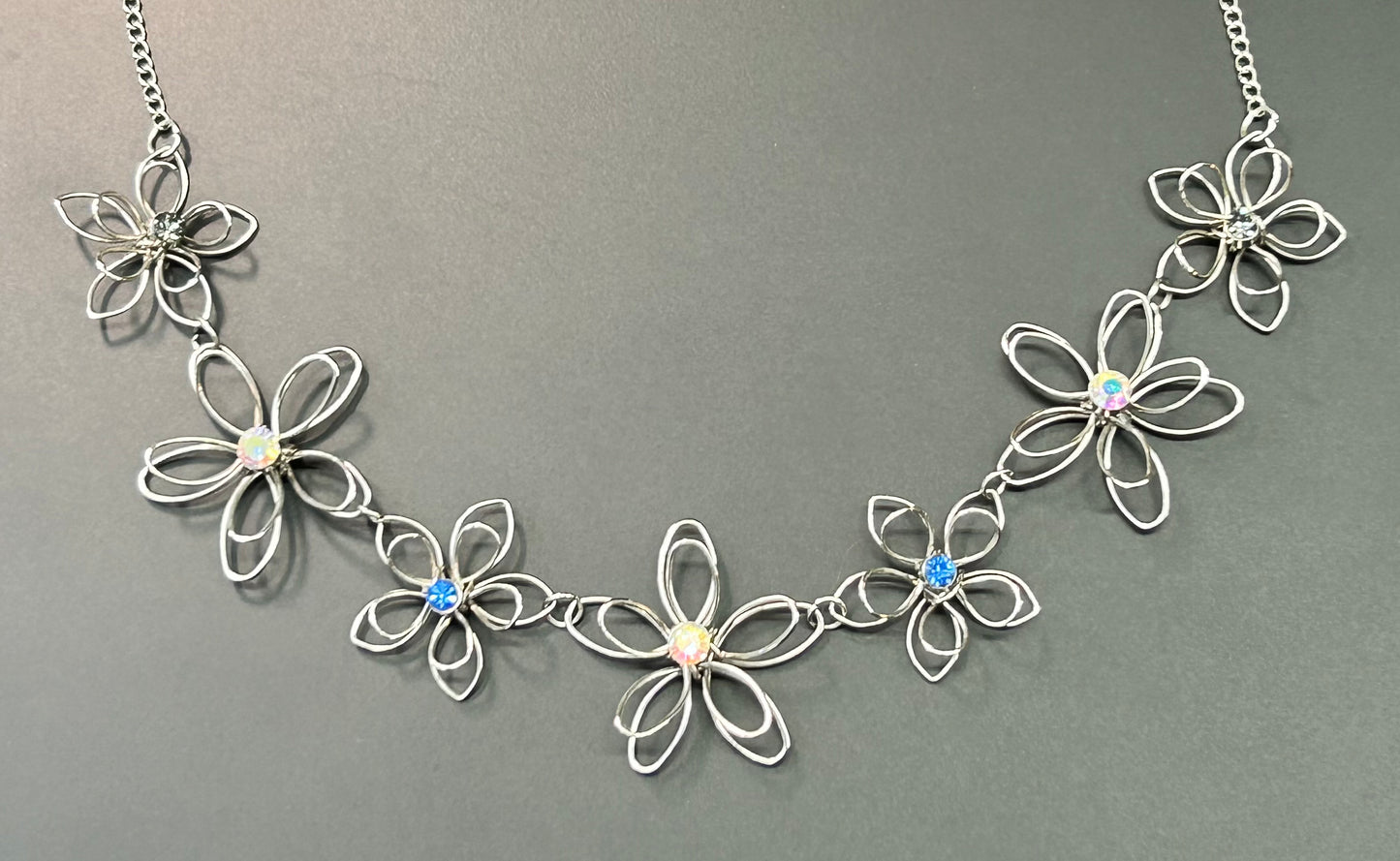 AB Rhinestone Flower Necklace