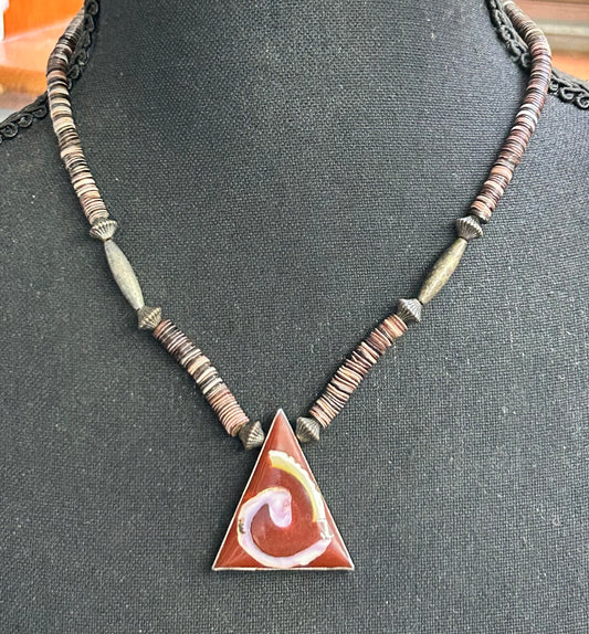 Painted Pendant Heishi Bead Necklace