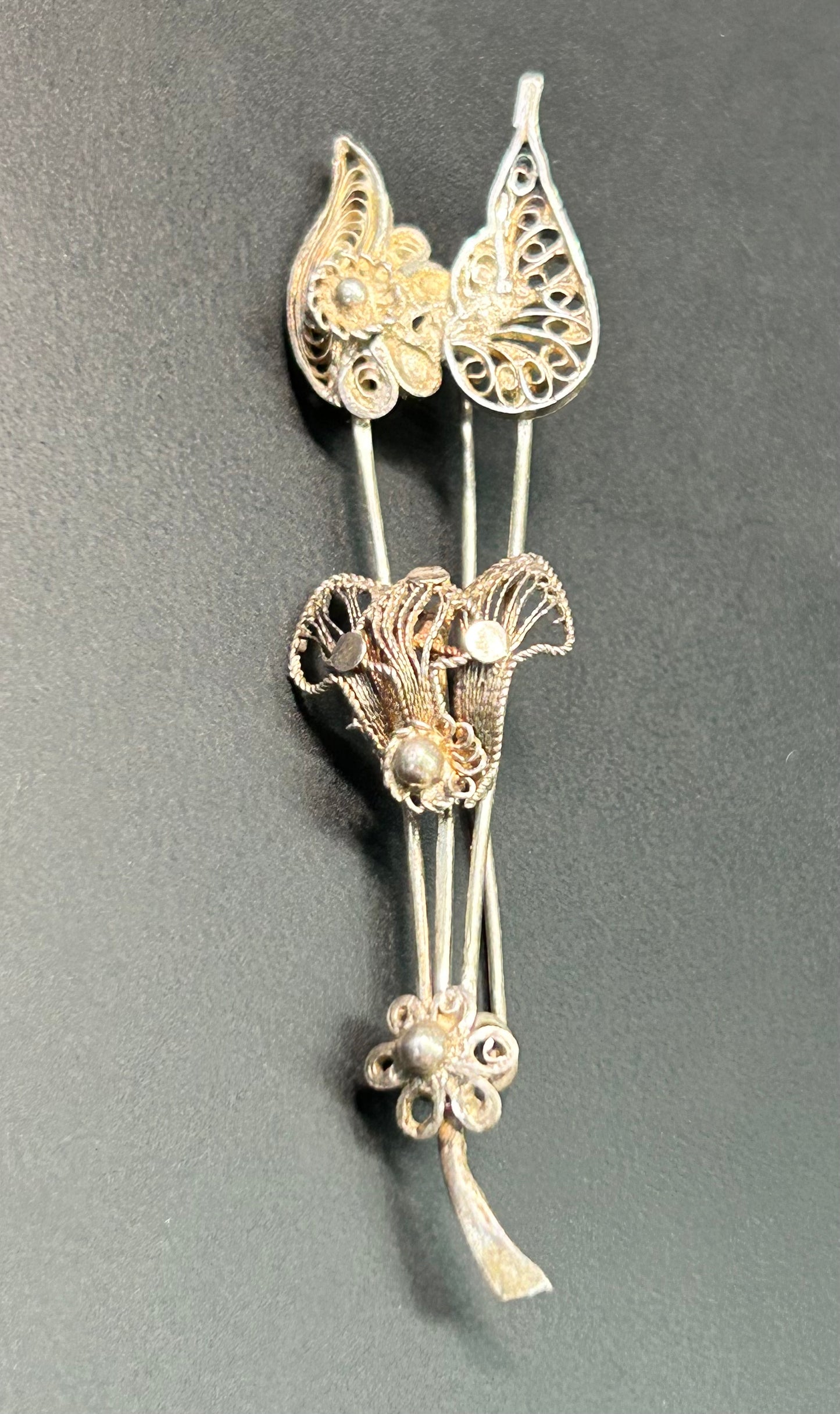 Antique Sterling Silver Filigree Brooch