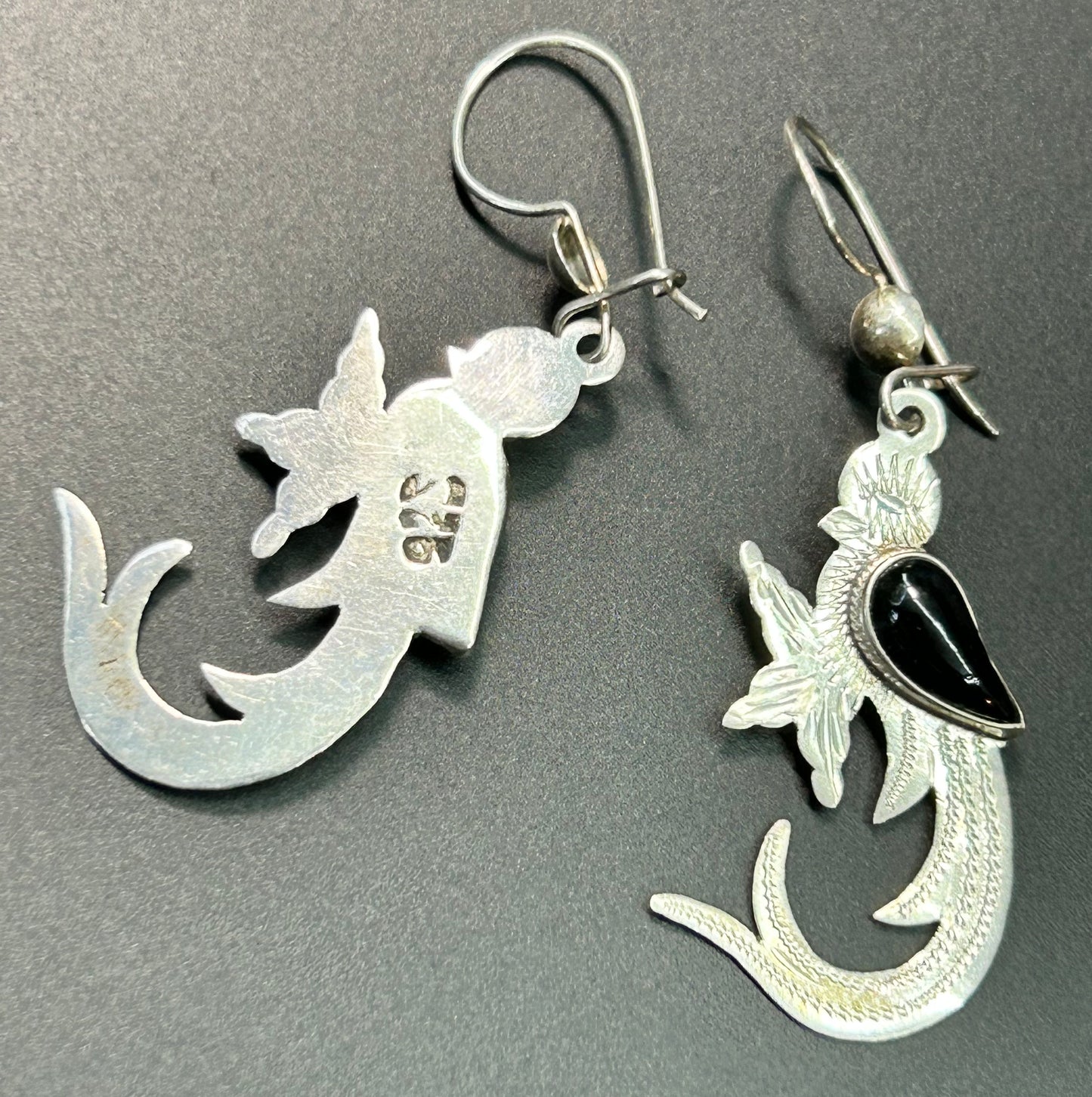 Mexico Sterling Silver Onyx Bird Earrings