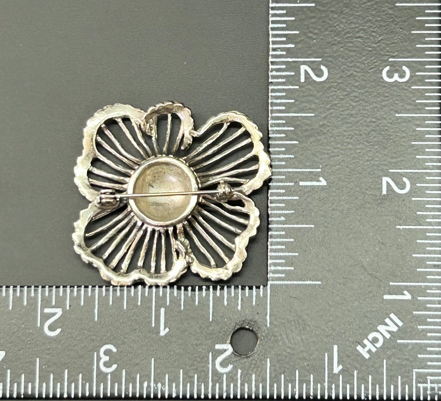 Silver Tone Flower Brooch