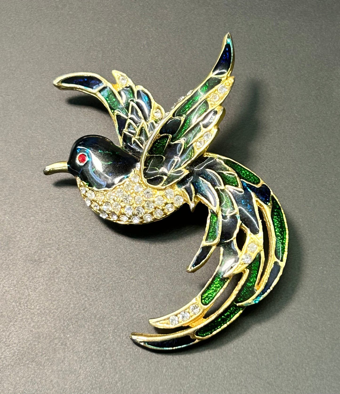 Rhinestone & Enamel Bird Brooch