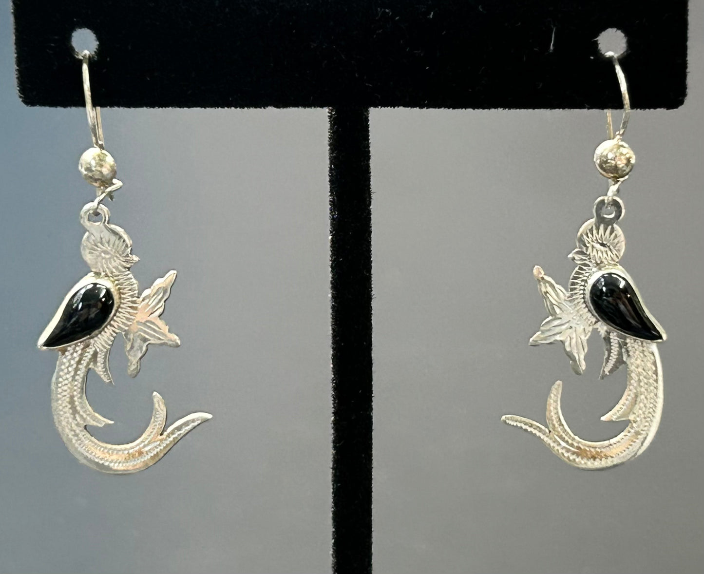 Mexico Sterling Silver Onyx Bird Earrings
