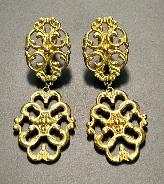 Gold Tone Scrolled Clip Earrings