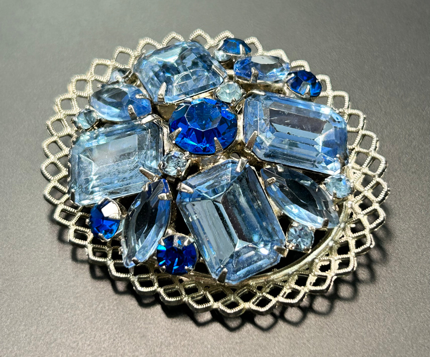 Vintage Blue Rhinestone Brooch