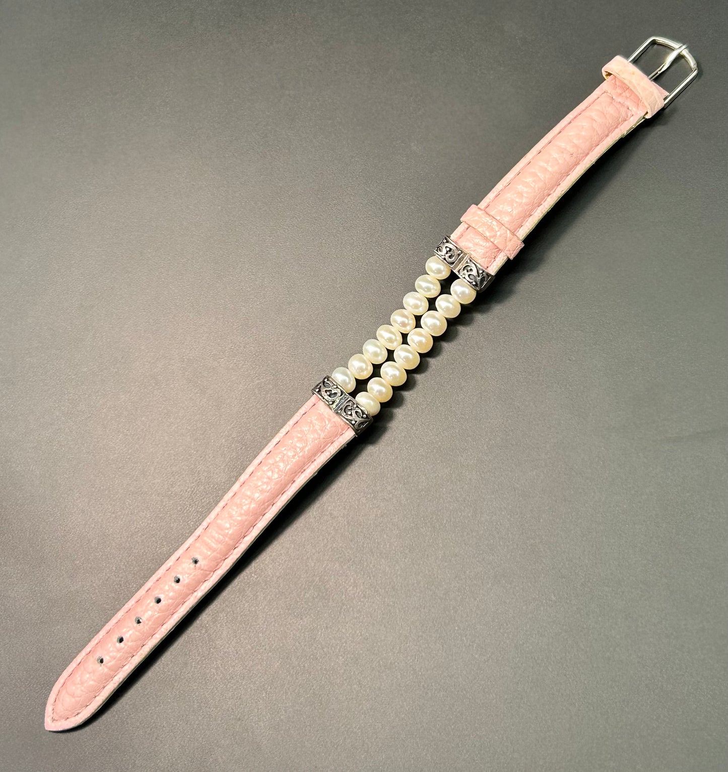 Sterling Silver Pearl & Leather Bracelet
