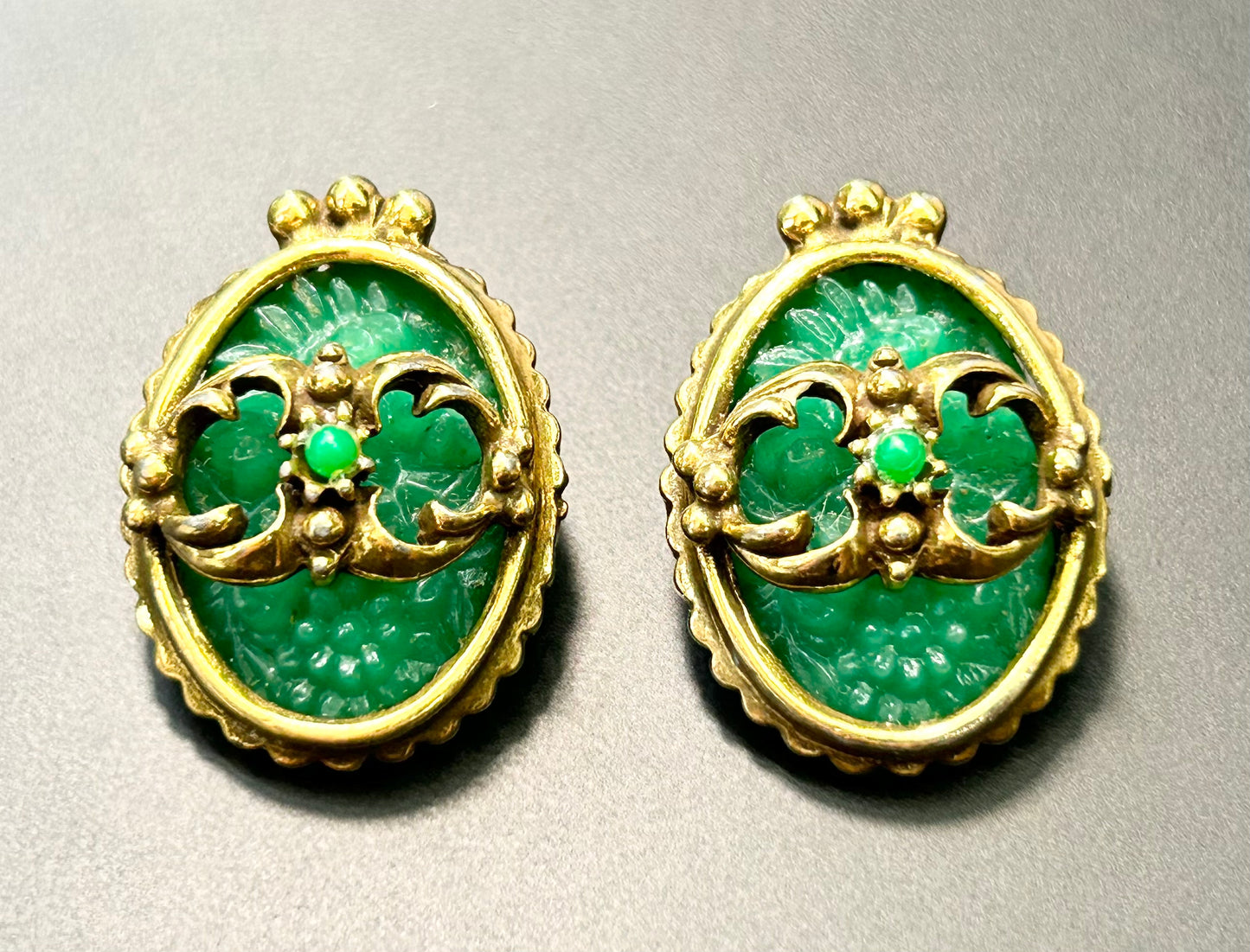 Vintage Carved Nephrite Clip Earrings